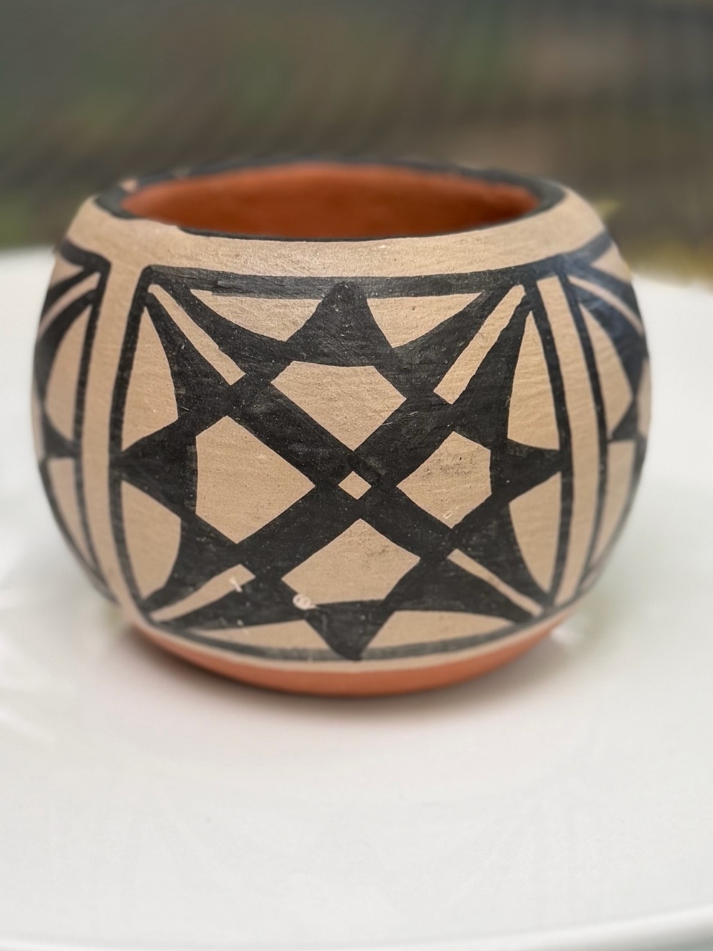 Hand-Painted Geometric Terracotta Pot - Black and Natural